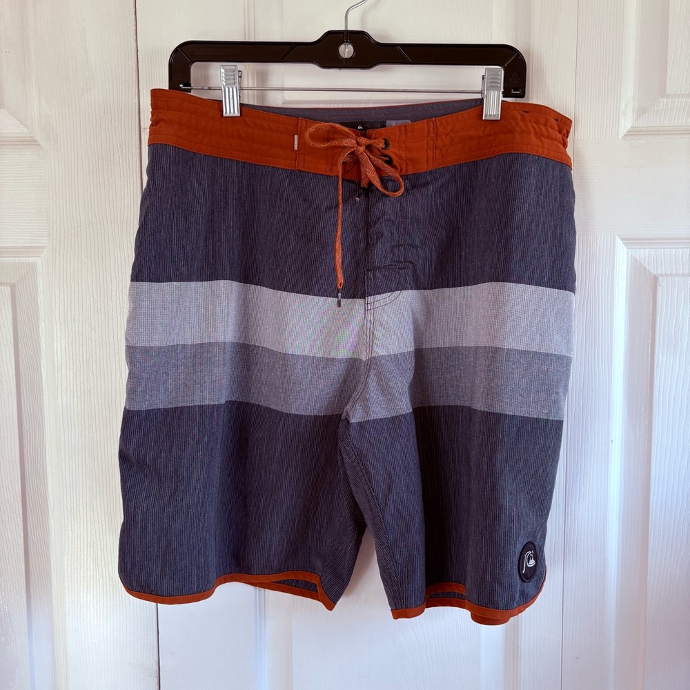 Quicksilver Surfsilk Tijuana 19” Boardshorts Blue Brown 34 Swim Shorts 4 Stretch